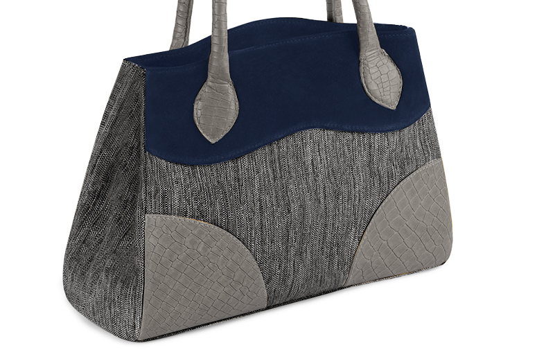 Dark grey and navy blue women's dress handbag, matching pumps and belts. Front view - Florence KOOIJMAN